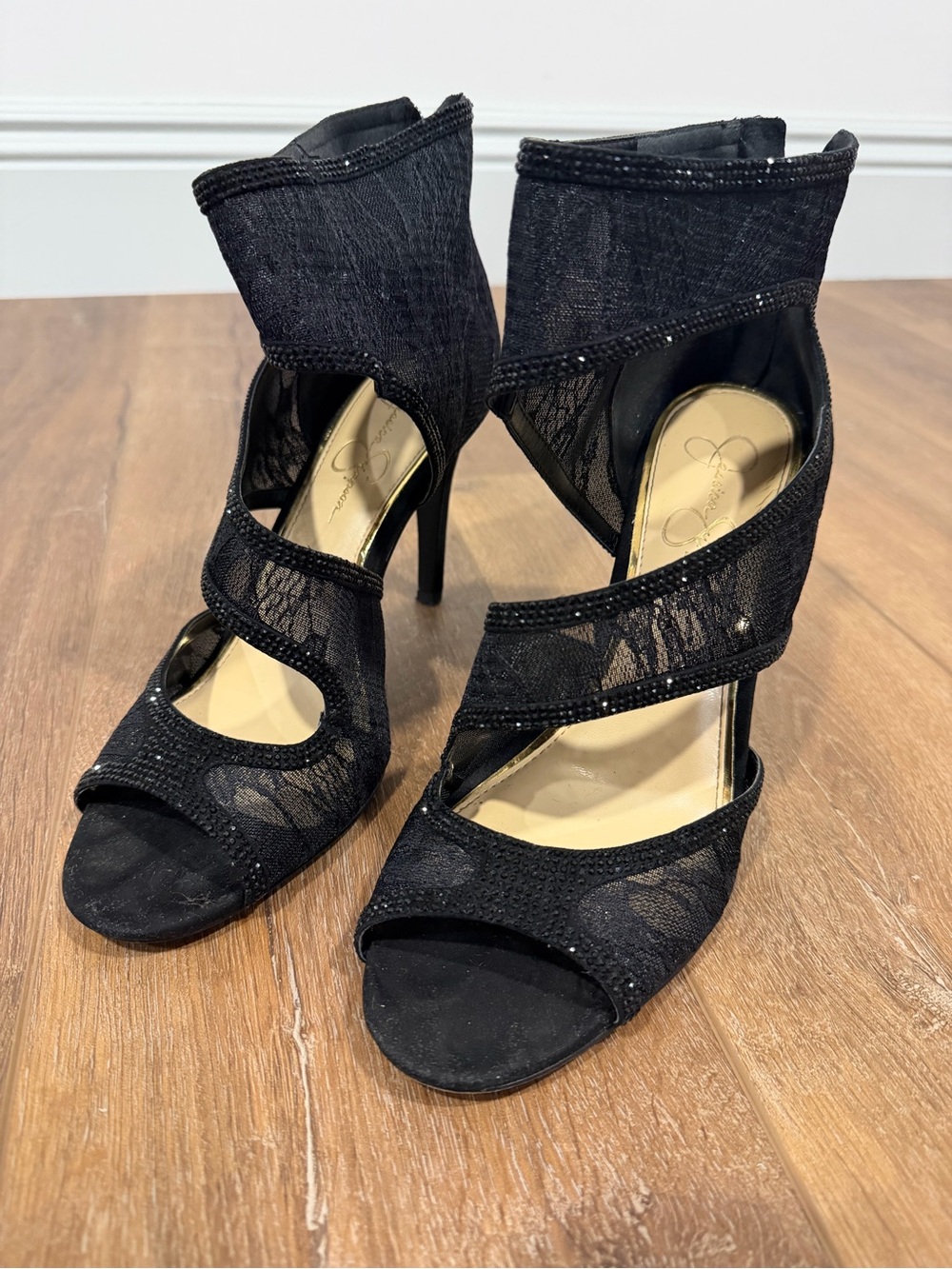 Jessica Simpson Black Lace Cutout High Heel Sandals